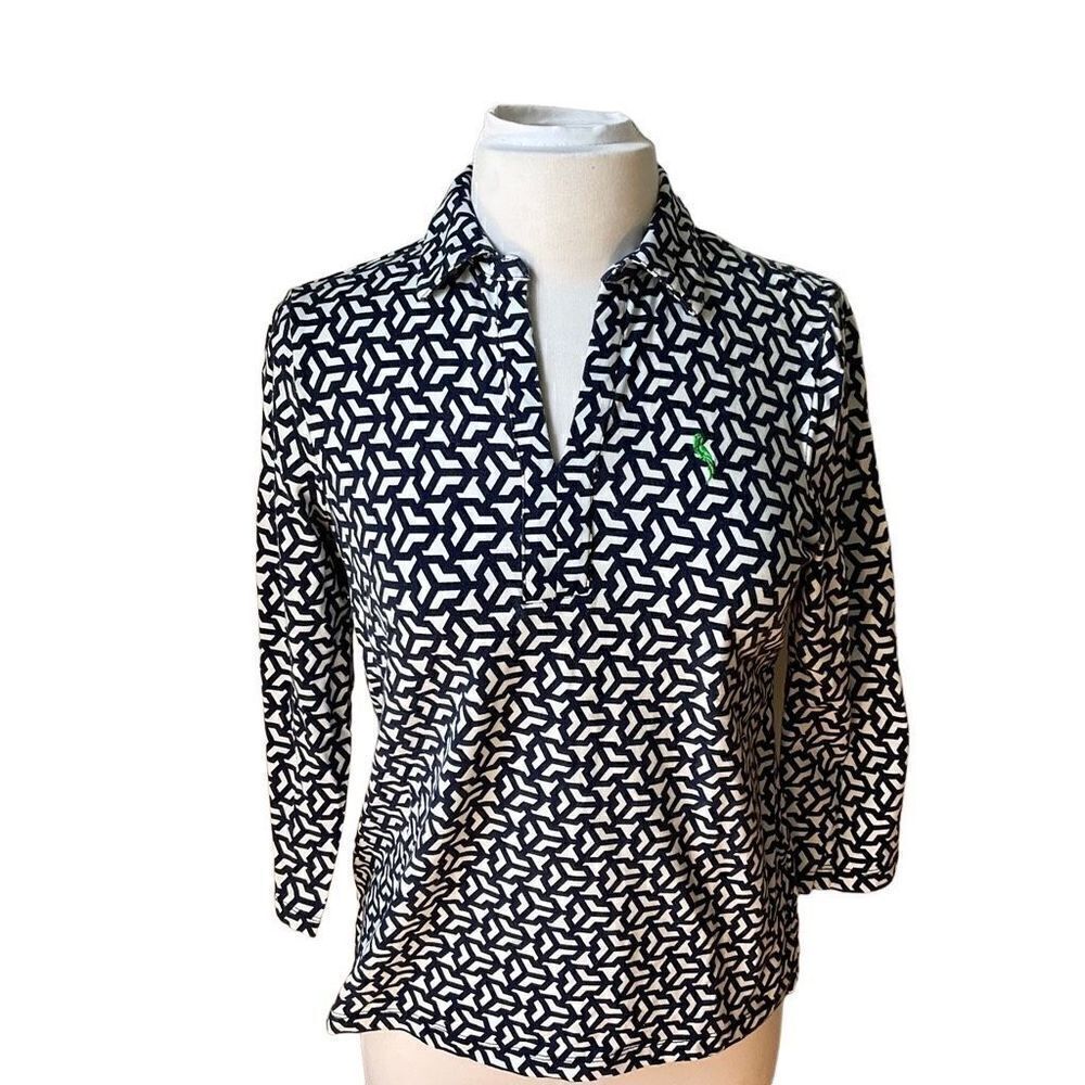 Pappagallo Geometric 3/4 Length Sleeve Collared Jersey, Small